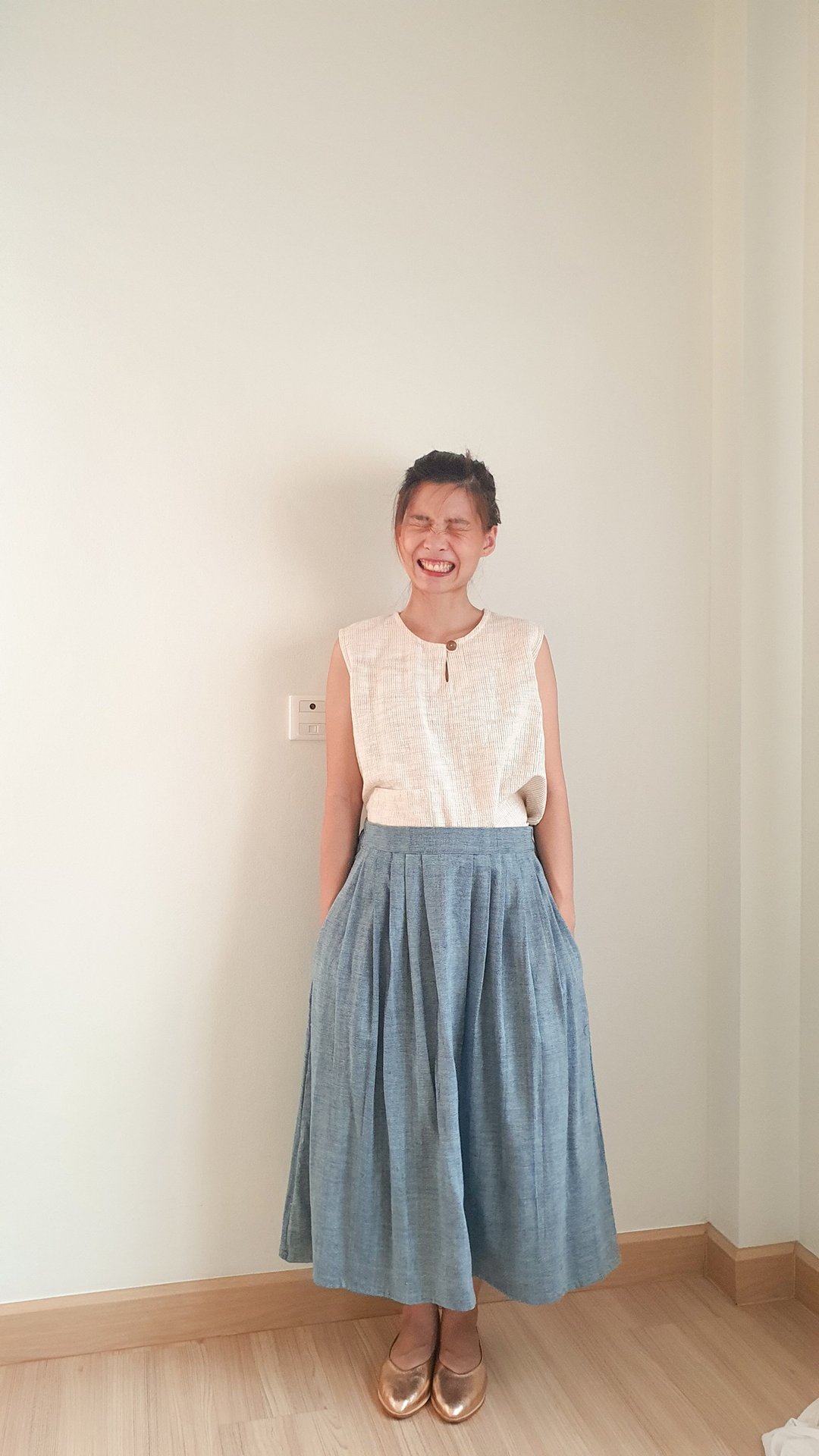 Omelet Skirt blue indigo dyed handwoven cotton - 其他 - 棉 蓝色