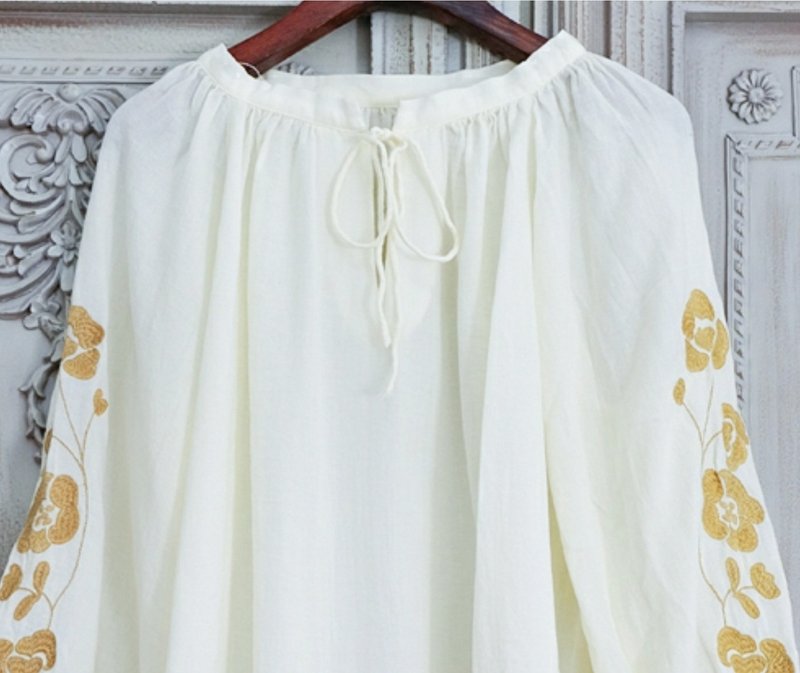 【手工制作】复古 民族风/衬衫 - 女装衬衫 - 棉．麻 白色
