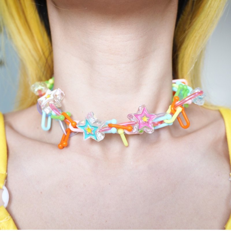 冰糖甜心 五彩星星多层缠绕可调节可爱项链 - 项链 - 环保材料 多色