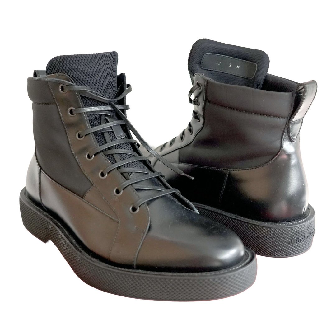 43号全新Ferragamo黑色真皮拼帆布皮靴皮鞋 上班西装正装礼服司仪 - 男款皮鞋 - 真皮 黑色