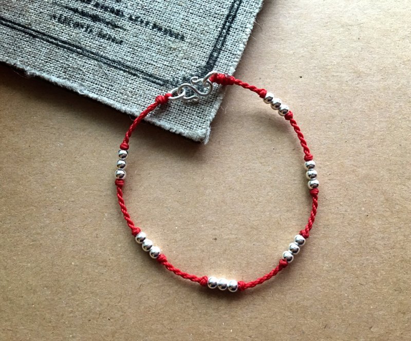 点点 / 巴西蜡线 /纯银/ 编织手链/ 925 silver bracelet / 脚链 - 手链/手环 - 其他金属 红色