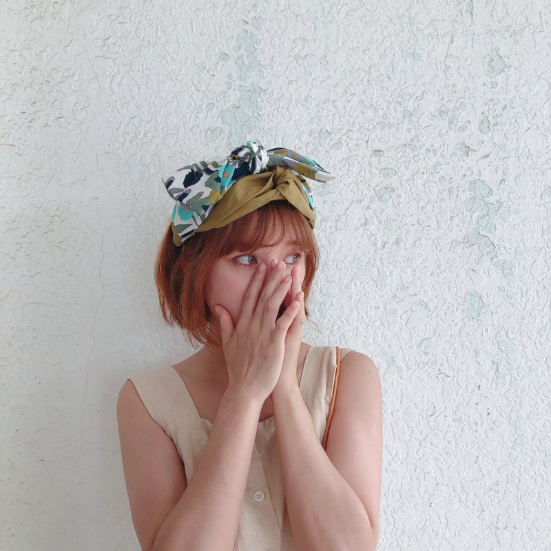 一抹绿 森林系女孩 多层次宽版发带 ggoomstudio - 发带/发箍 - 棉．麻 绿色