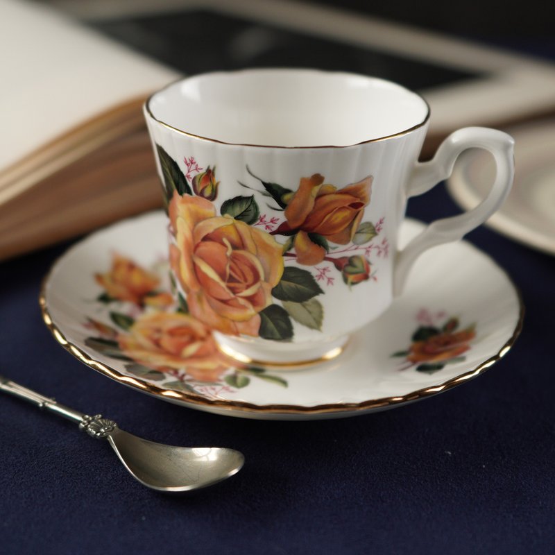 1961英国Salisbury黄玫瑰描金骨瓷茶杯/咖啡杯组/老物/老件 - 茶具/茶杯 - 瓷 黄色