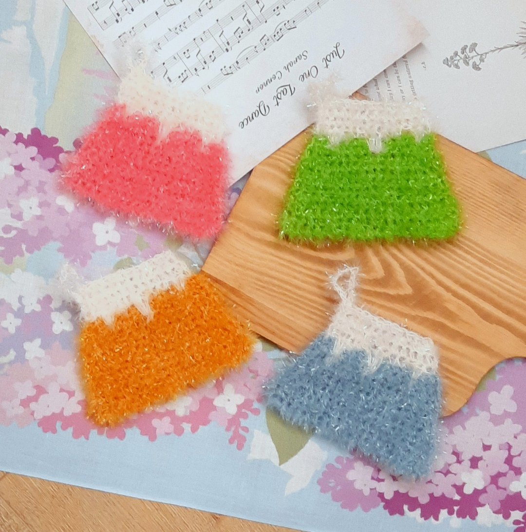 DIY材料包 编织 四季。富士山造型菜瓜布/洗碗刷 可完成四件作品 - 编织/刺绣/羊毛毡/裁缝 - 其他材质 多色