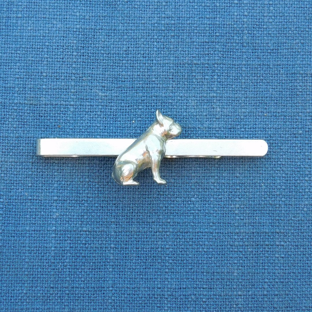 坐姿法国斗牛犬锡锑合金领带夹，手工动物饰品 - 领带/领带夹 - 其他材质 银色