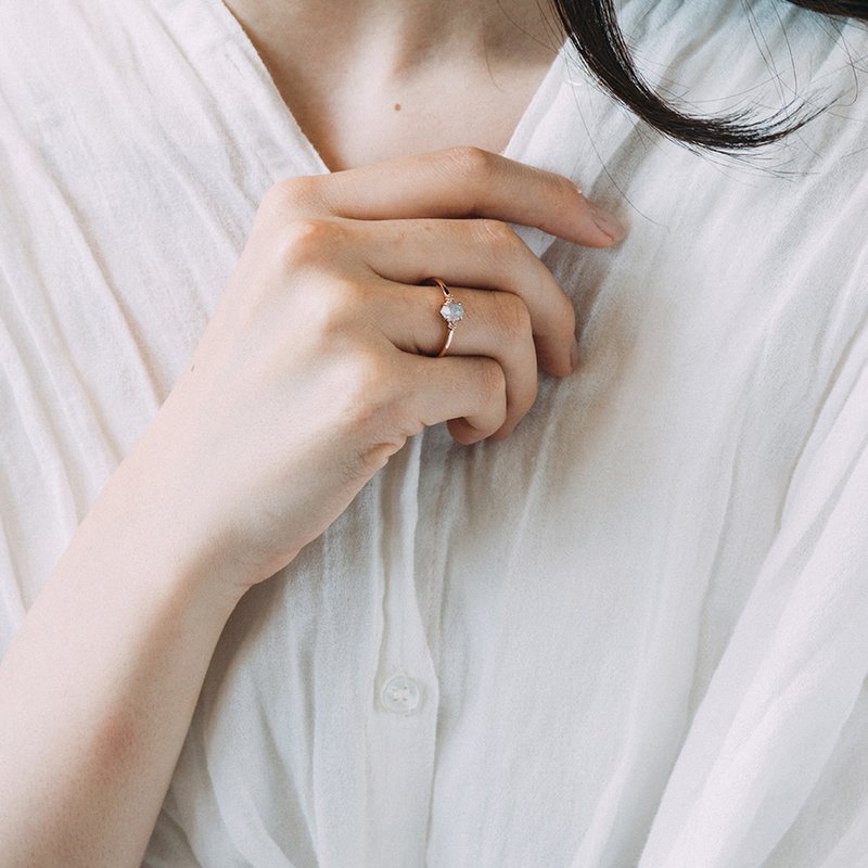 六边形海蓝宝锆石925纯银戒指 (银/玫瑰金/18K金) - 戒指 - 半宝石 蓝色