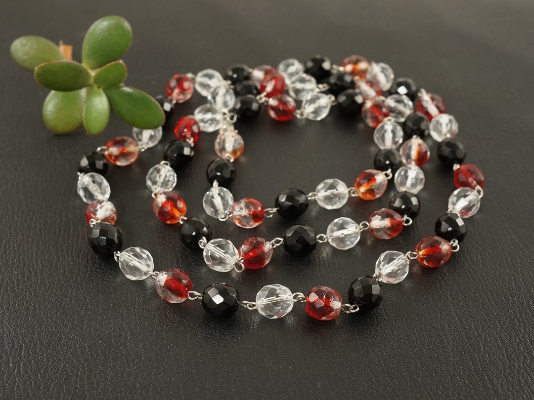 Ruby Red Czech Glass Necklace Clear Cherry Red Long Beaded Necklace Jewelry Gift - 项链 - 玻璃 红色