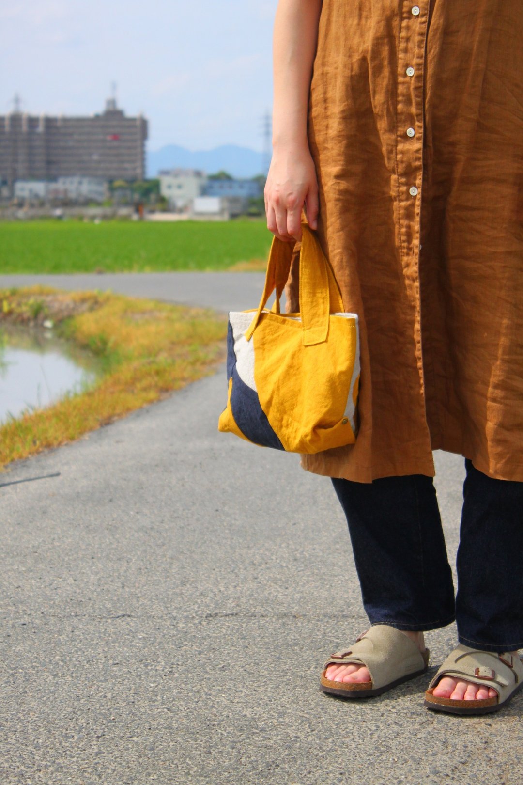 At random  A patchwork  Mini tote bag. - 手提包/手提袋 - 棉 橘色