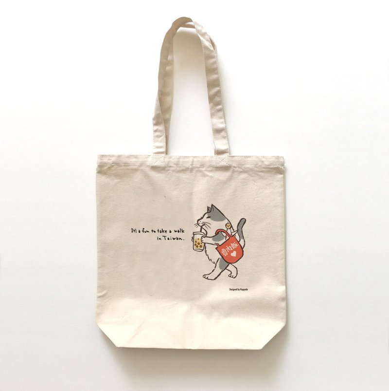 トートバッグ　猫さん散歩 - 手提包/手提袋 - 棉．麻 白色