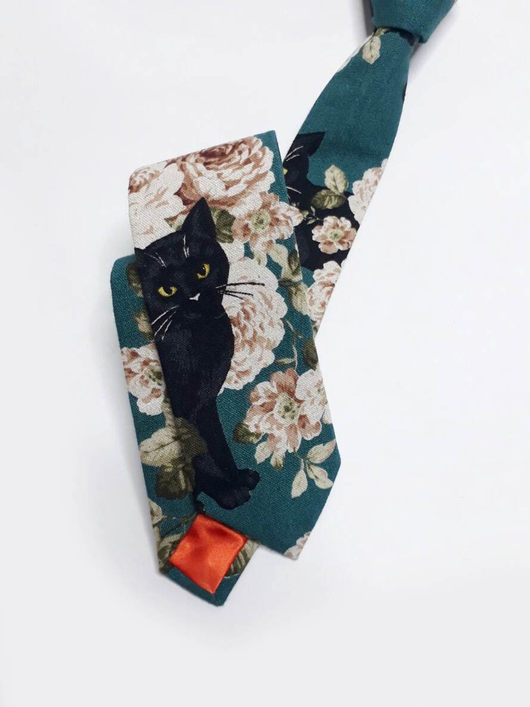 黑猫花卉 领带 Neckties - 领带/领带夹 - 棉 多色