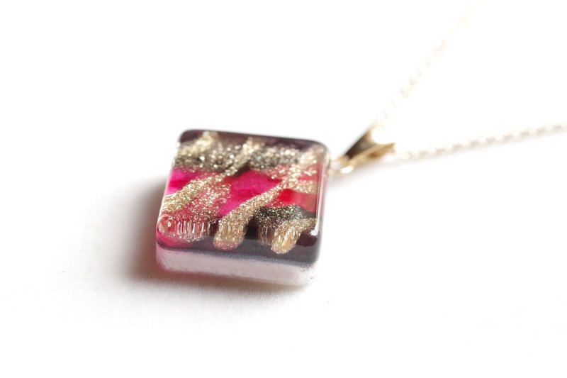 树脂艺术 方形吊坠・夜色深处 - 项链 - 树脂 粉红色