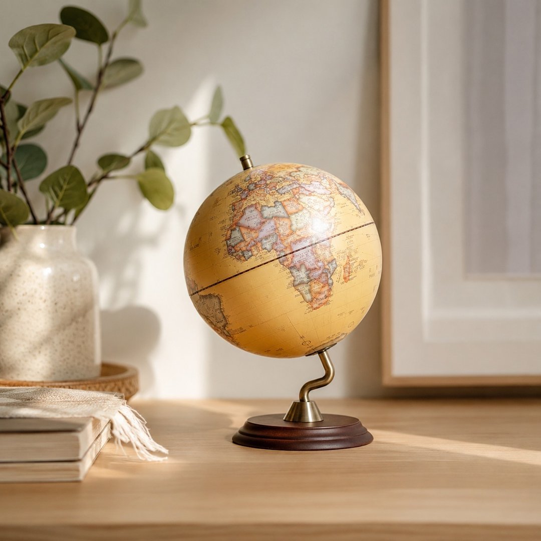 【暑期优惠】SkyGlobe 10 寸仿古木质底座立体地球仪 (中英文对照) - 摆饰 - 塑料 卡其色