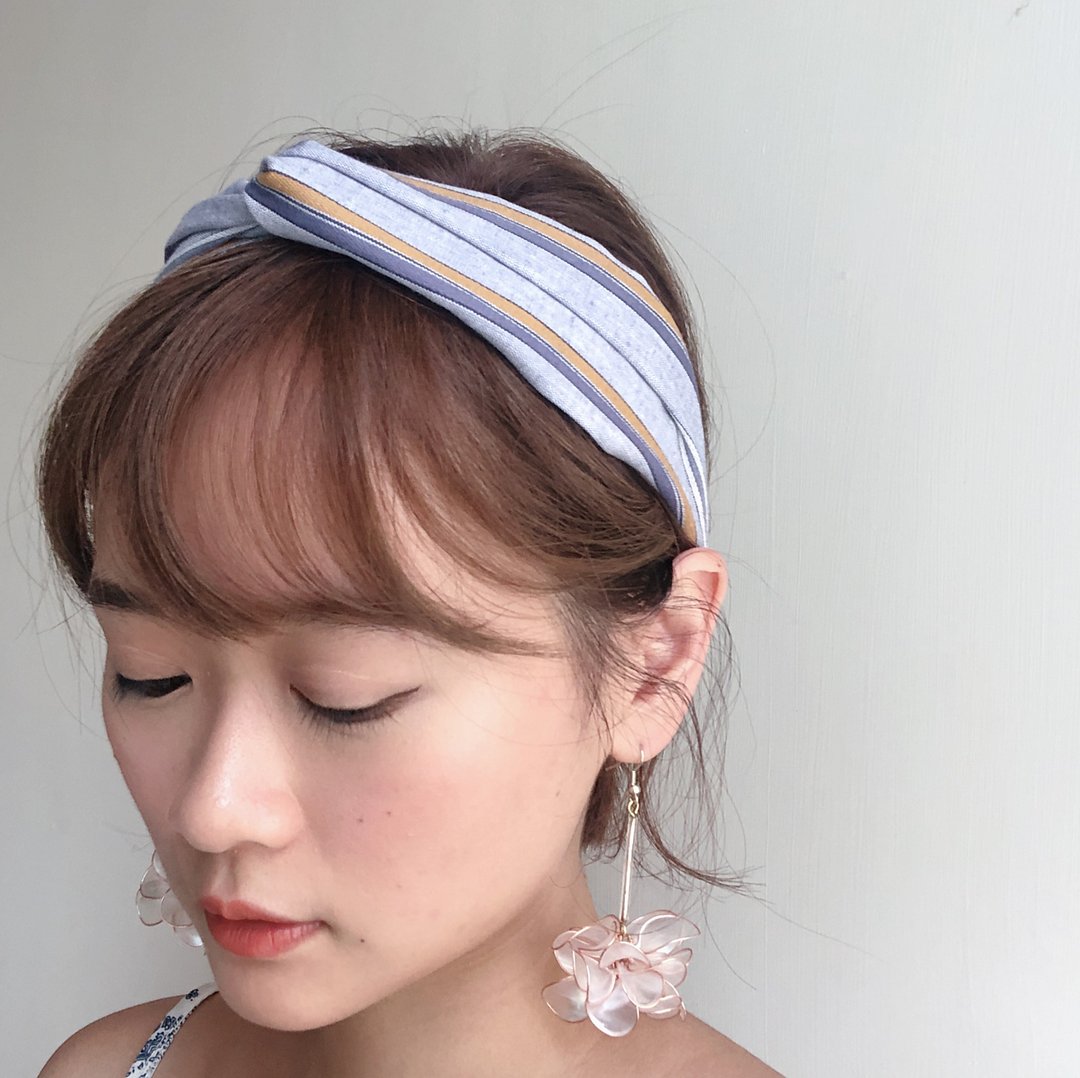 代名词 好烦小姐 百搭款 蓝色条纹 - 发饰 - 棉 蓝色