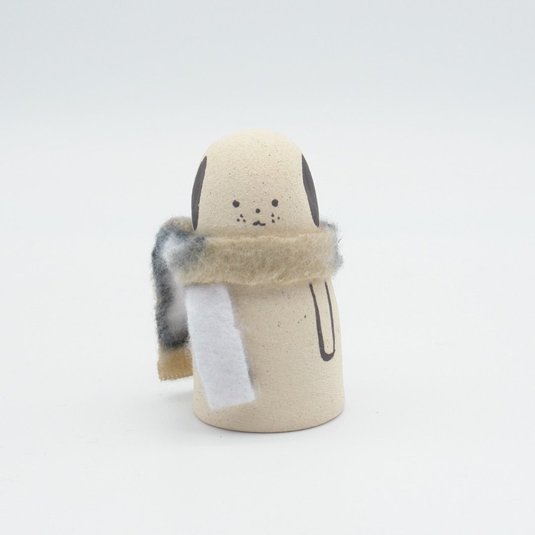 Dog with a handmade porcelain doll muffler - 摆饰 - 陶 卡其色
