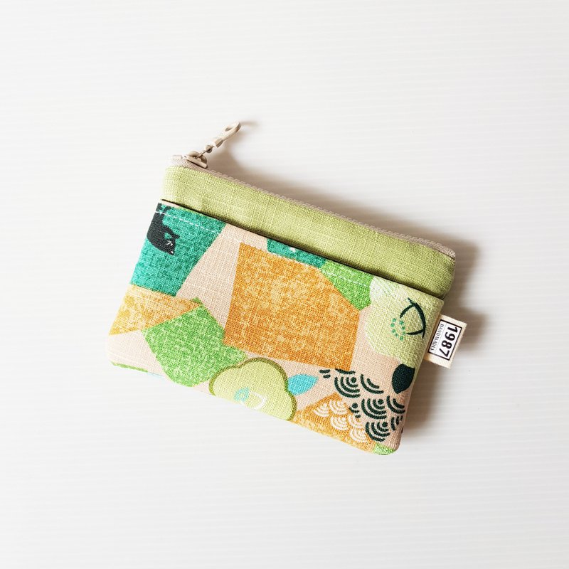 【抹茶猫咪(浅绿)】 日系!!! 零钱包 随身包 拉链 - 手拿包 - 棉．麻 绿色