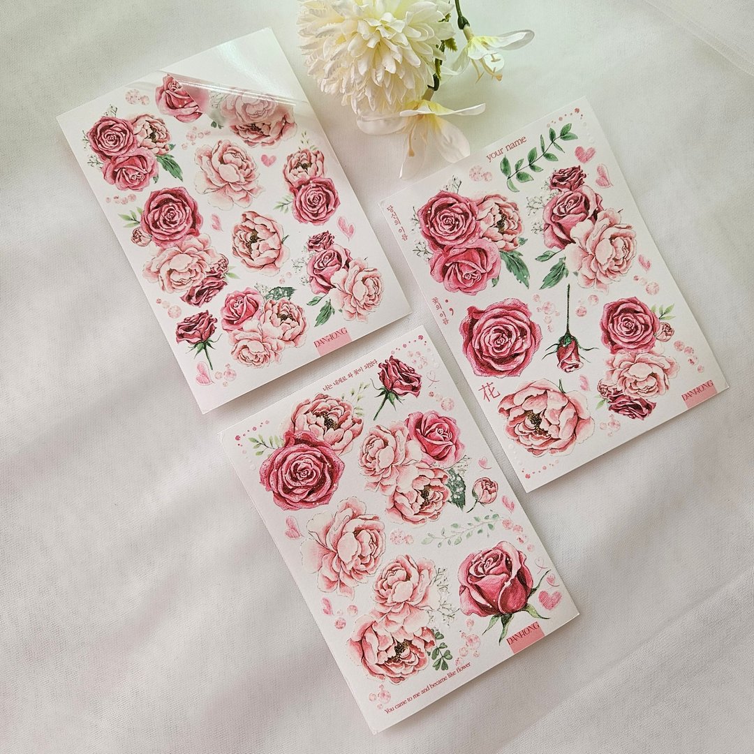 jin_flower sticker _ 粉红玫瑰 - 贴纸 - 塑料 