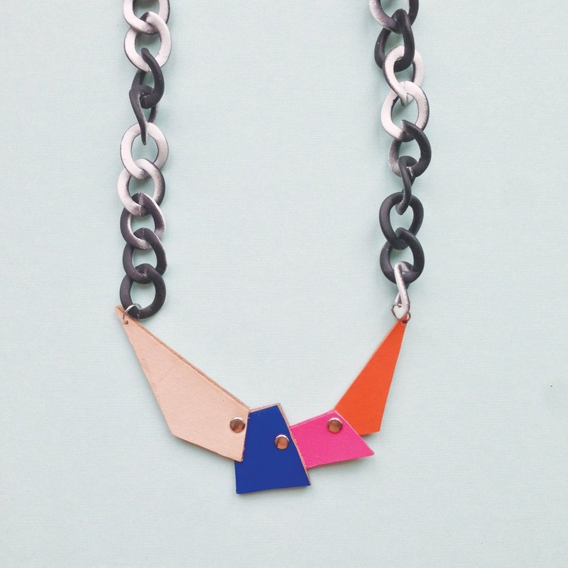 节日礼物 节日礼物 几何配色皮革颈链 - 颈链 - 真皮 蓝色