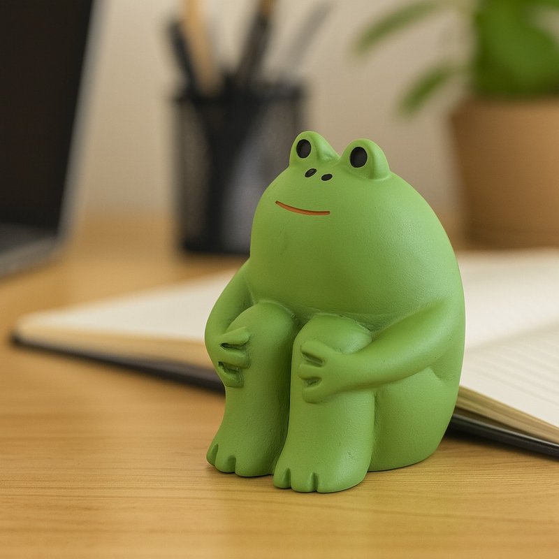 【公仔】日本 Decole concombre 抱膝坐小青蛙 公仔 青蛙 发呆 - 摆饰 - 树脂 绿色