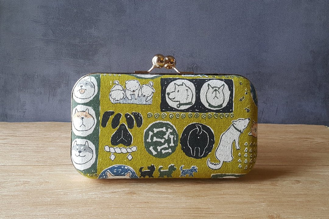 柴犬 涂鸦插画风 大珠头  方型口金包 硬壳包 小方包 - 侧背包/斜挎包 - 棉 
