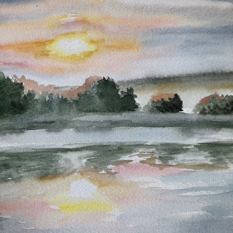 风景夕阳原创水彩画墙艺术厨房厨柜 - 墙贴/壁贴 - 纸 多色