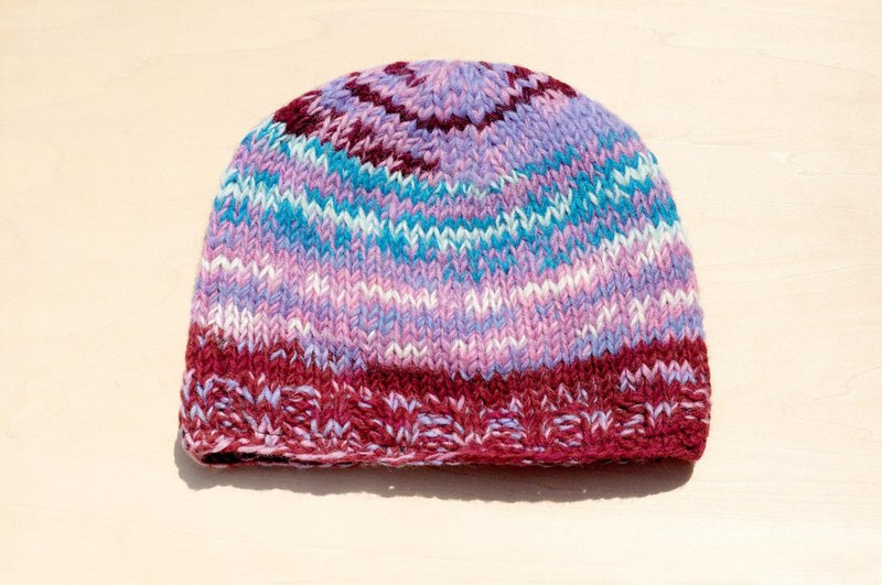 圣诞节礼物 手编纯羊毛帽 / 针织毛帽 / 内刷毛手织毛帽 / 毛线帽  (made in nepal) - 渐层粉红色 - 帽子 - 羊毛 多色