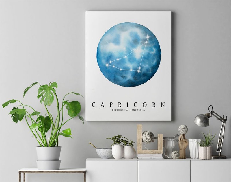 【摩羯座】十二星座复制画 | 个性化生日礼物 | 圆月水彩插画装饰 - 海报/装饰画/版画 - 纸 