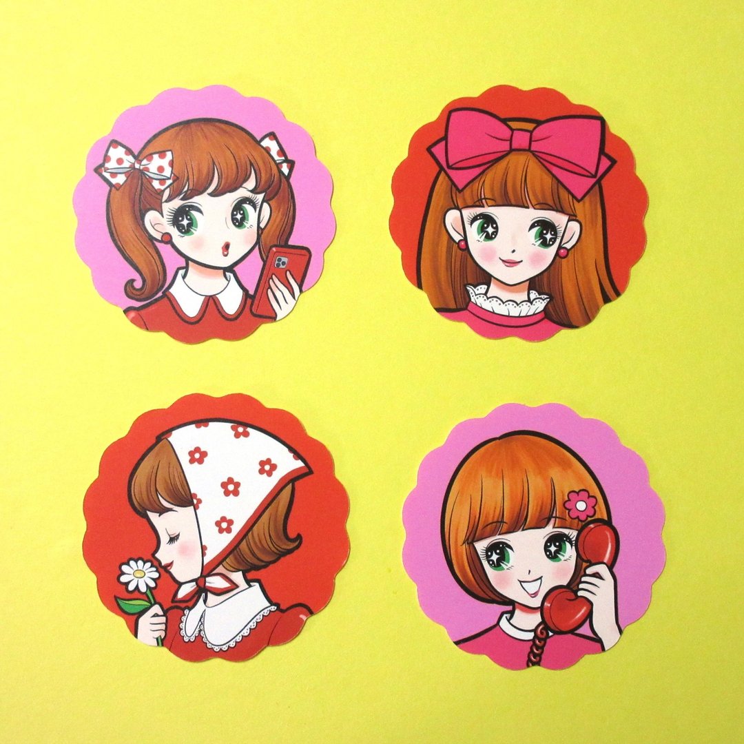OMAKEBOSHI STICKER 套组 复古女孩 - 贴纸 - 纸 