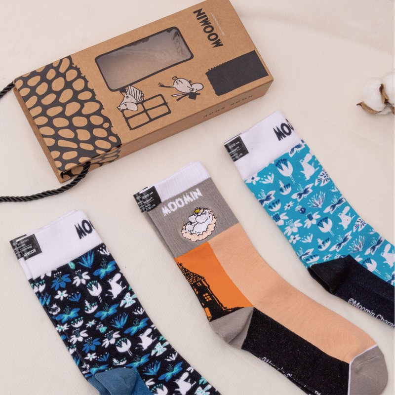 【Pinkoi x Moomin】限量 日系插画风双针筒罗纹袜 圣诞送礼2件组 - 袜子 - 塑料 多色