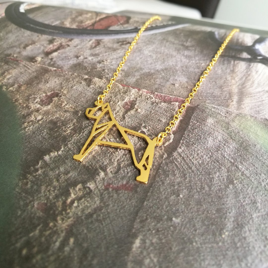 Pitbull, Origami, Dog Necklace, Pet Necklace, Pet Lover, Gift for dog lover - 项链 - 其他金属 金色