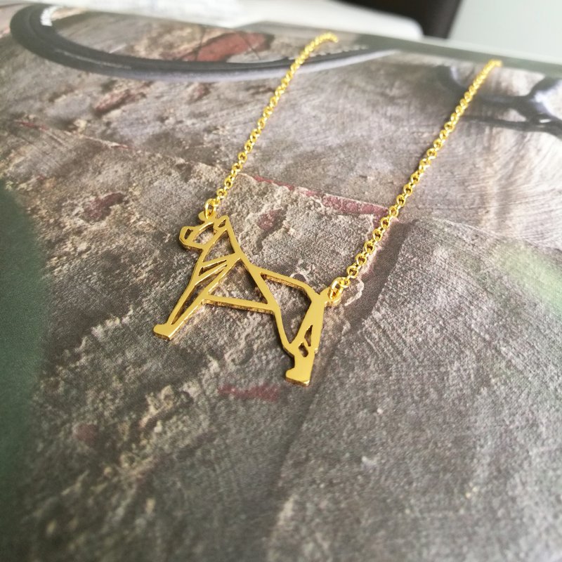 Pitbull, Origami, Dog Necklace, Pet Necklace, Pet Lover, Gift for dog lover - 项链 - 其他金属 金色