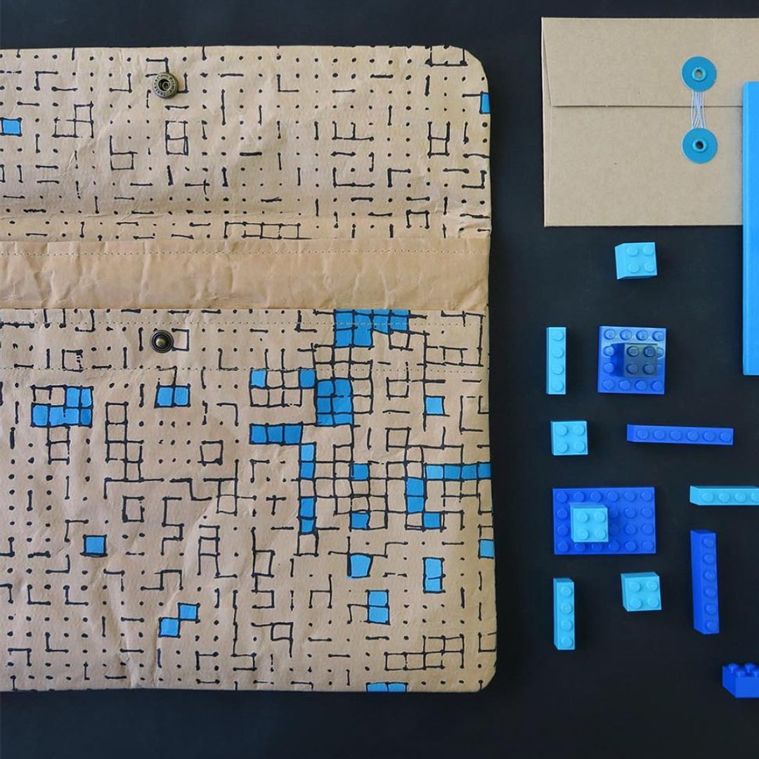 南非手工再生纸防泼水超轻量12寸平板笔电包-蓝格子(28*19*1.3cm) - 电脑包 - 纸 
