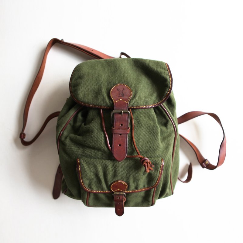 A ROOM MODEL - VINTAGE，BB-0767 CERVO军绿色棉麻后背包 - 侧背包/斜挎包 - 棉．麻 绿色