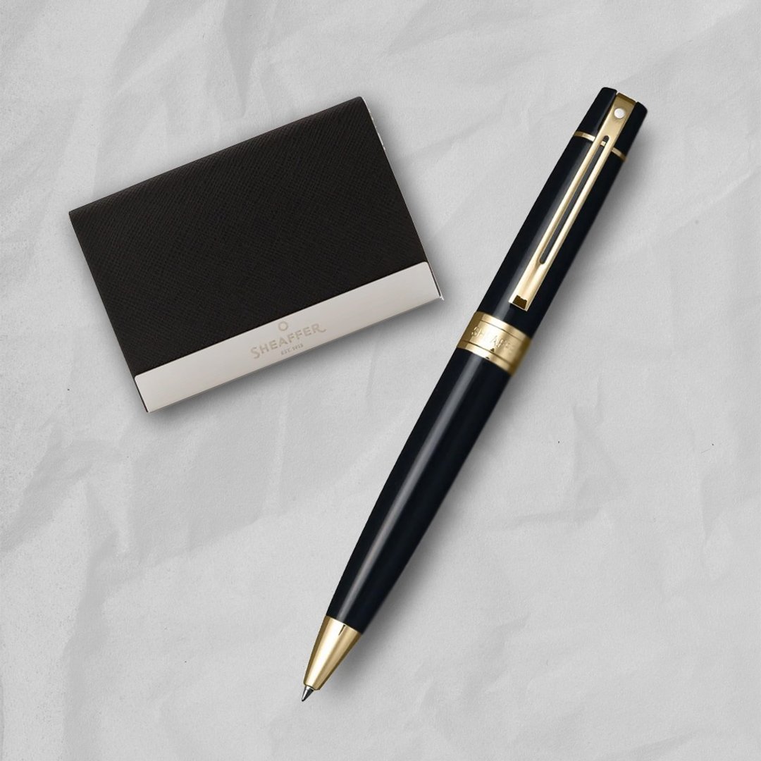 【SHEAFFER】300 系列黑杆金夹原子笔 + 商务名片盒 免费刻字 - 圆珠笔/中性笔 - 其他金属 黑色