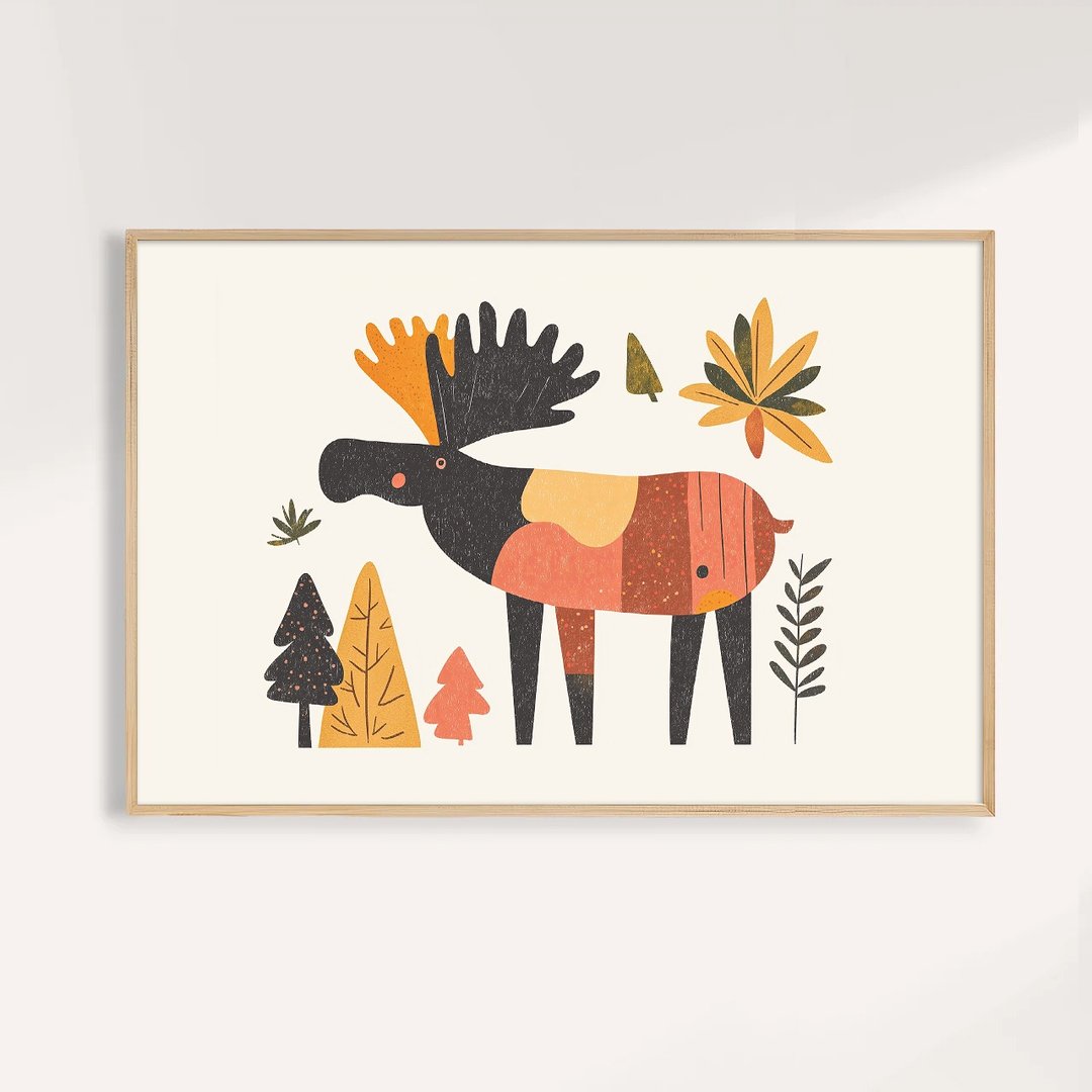 森林角落的麋鹿 Autumn Moose / 童话插画 画芯 海报 挂画 无框画 - 海报/装饰画/版画 - 纸 