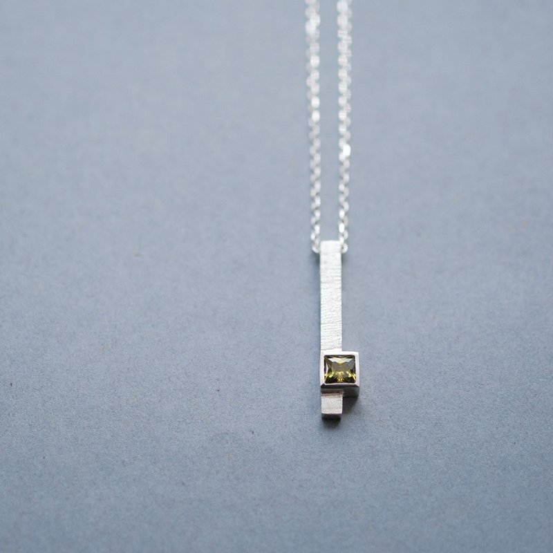 橄榄石 方形 项链 925银 男士 时尚百搭 - 项链 - 其他金属 银色