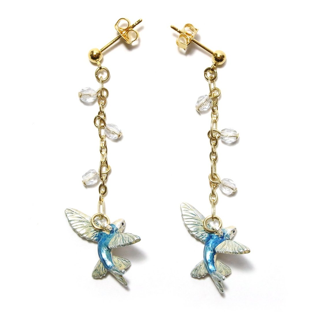 Flying Fish Pierced Flying Fish Earrings PA449 - 耳环/耳夹 - 其他金属 蓝色