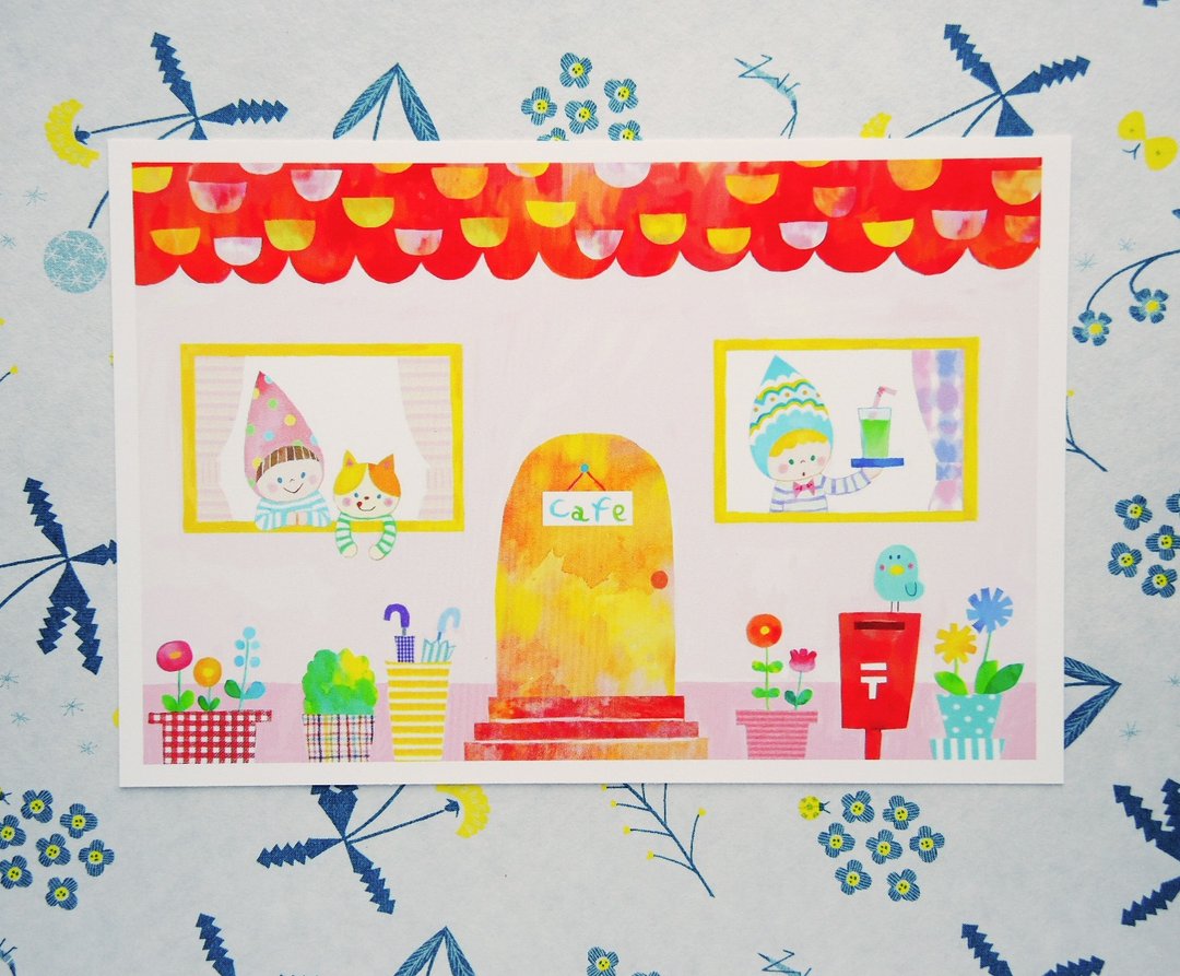 明信片 幸福咖啡小屋 - 卡片/明信片 - 纸 多色