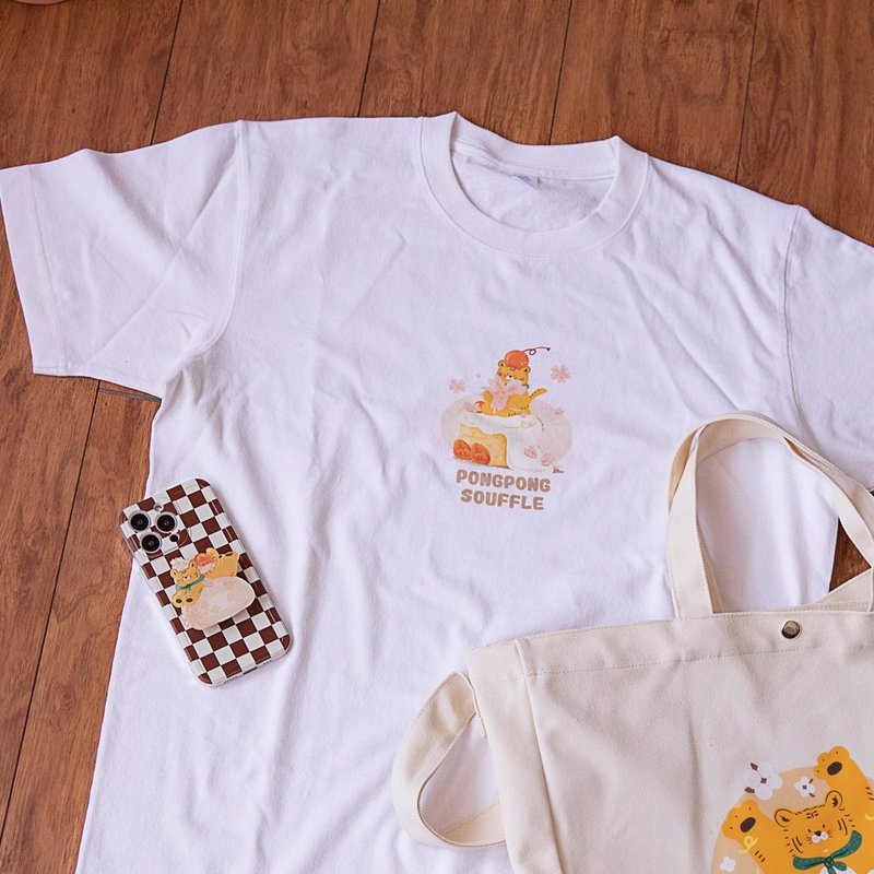 PONGPONGFU蓬蓬虎 | 樱花舒芙蕾 短袖T恤 - 中性连帽卫衣/T 恤 - 棉．麻 白色