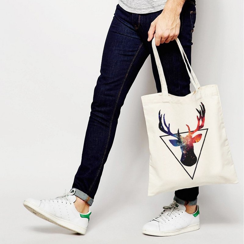 Triangle Deer 帆布袋环保购物袋单肩手提包袋 米白色 三角 - 侧背包/斜挎包 - 其他材质 白色