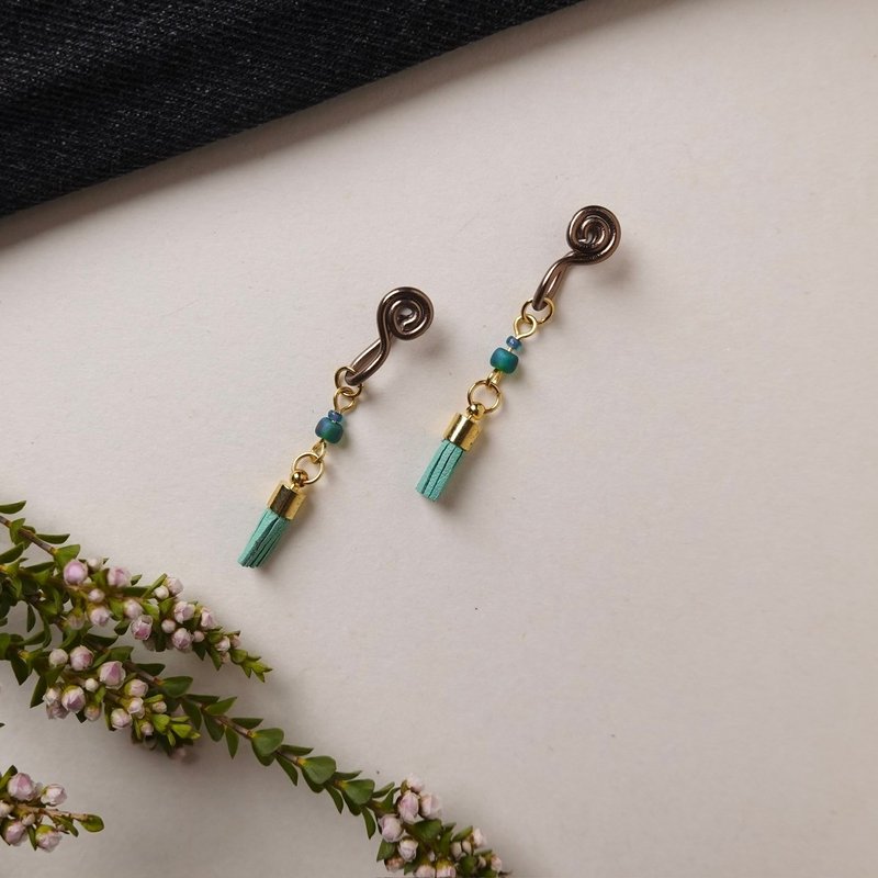 小流苏 无痛耳夹 / 绿 - 耳环/耳夹 - 其他金属 