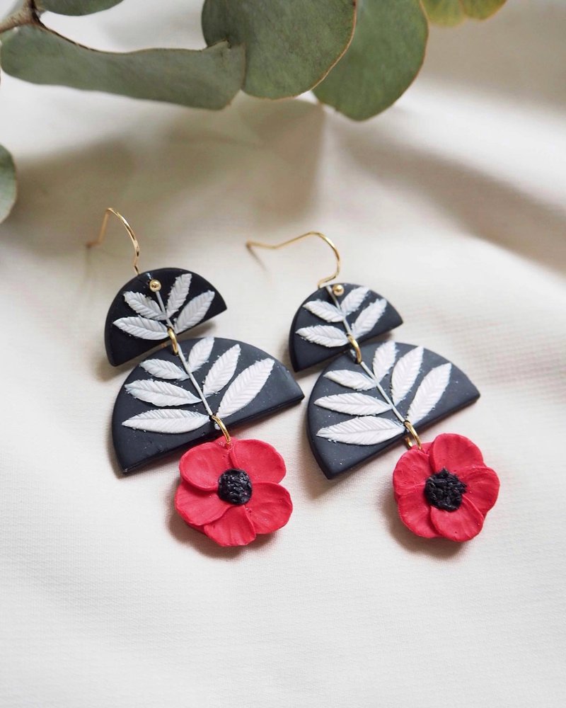 虞美人软陶耳环 - 耳环/耳夹 - 其他材质 