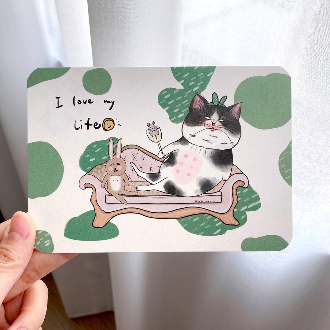 I love my life 猫咪明信片 - 卡片/明信片 - 纸 绿色