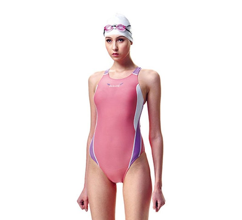 MIT 竞赛型泳装-高叉 - 女装泳衣/比基尼 - 聚酯纤维 粉红色