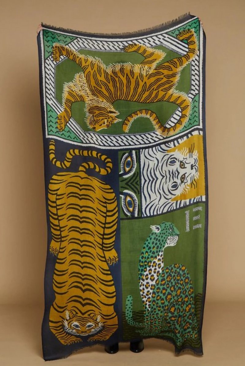 INOUI EDITION 莫代尔棉围巾|百变曼陀罗虎 长巾|Green - 丝巾 - 丝．绢 绿色