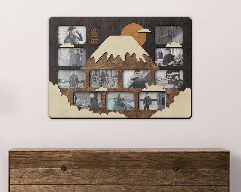 Mount Fuji photo frame gallery Wall mounted sunrise wall decor 10x15cm photos - 画框/相框 - 木头 多色