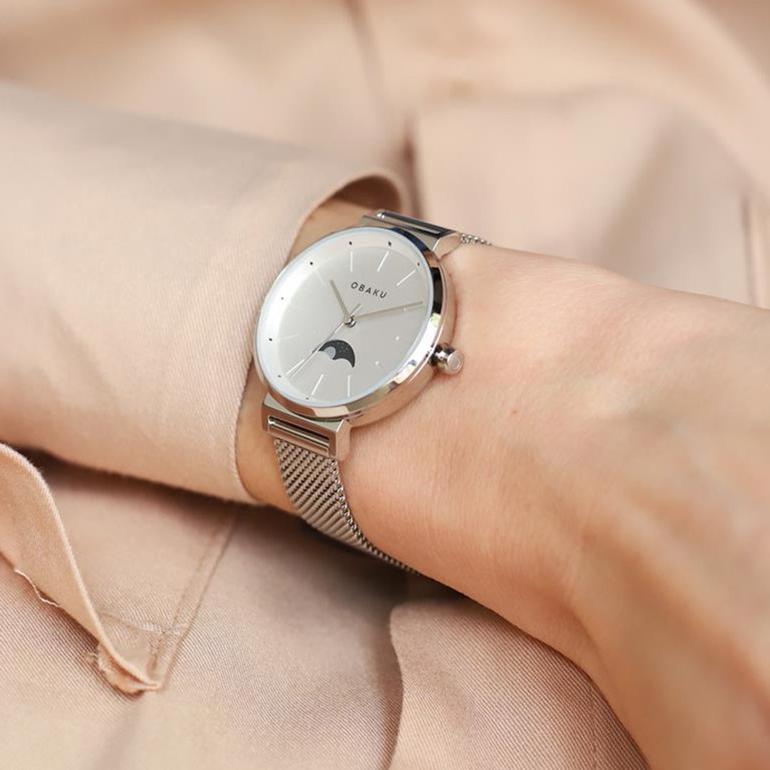 OBAKU OBAKU独特浪漫星月显示腕表-银X白-32mm(V243LMCIMC) - 女表 - 不锈钢 多色