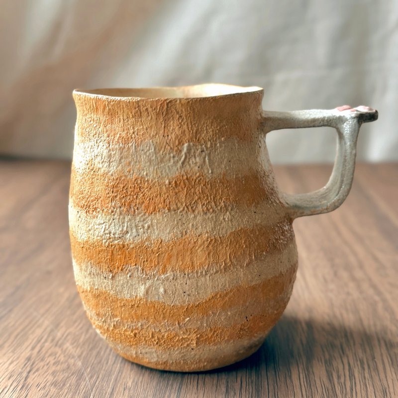 手捏陶器/杯子/猫咪 - 咖啡杯/马克杯 - 陶 橘色