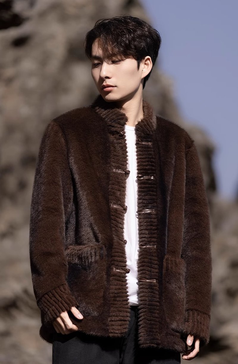 新中式 雪兰貂盘扣寬鬆上衣 - 男装外套 - 其他材质 多色