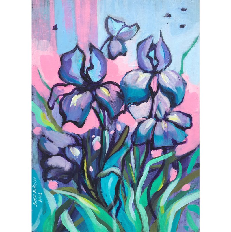 Irises Iris Painting Flower Van Gogh Original Floral Small - 海报/装饰画/版画 - 其他材质 蓝色