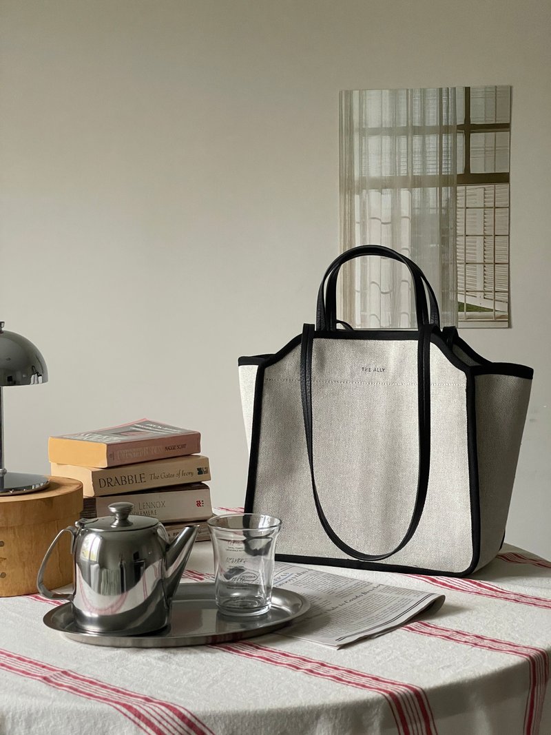 韩国 The Ally | LARGE DANA BAG | 大 | 黑色 | 手袋 单肩包 - 手提包/手提袋 - 棉．麻 黑色